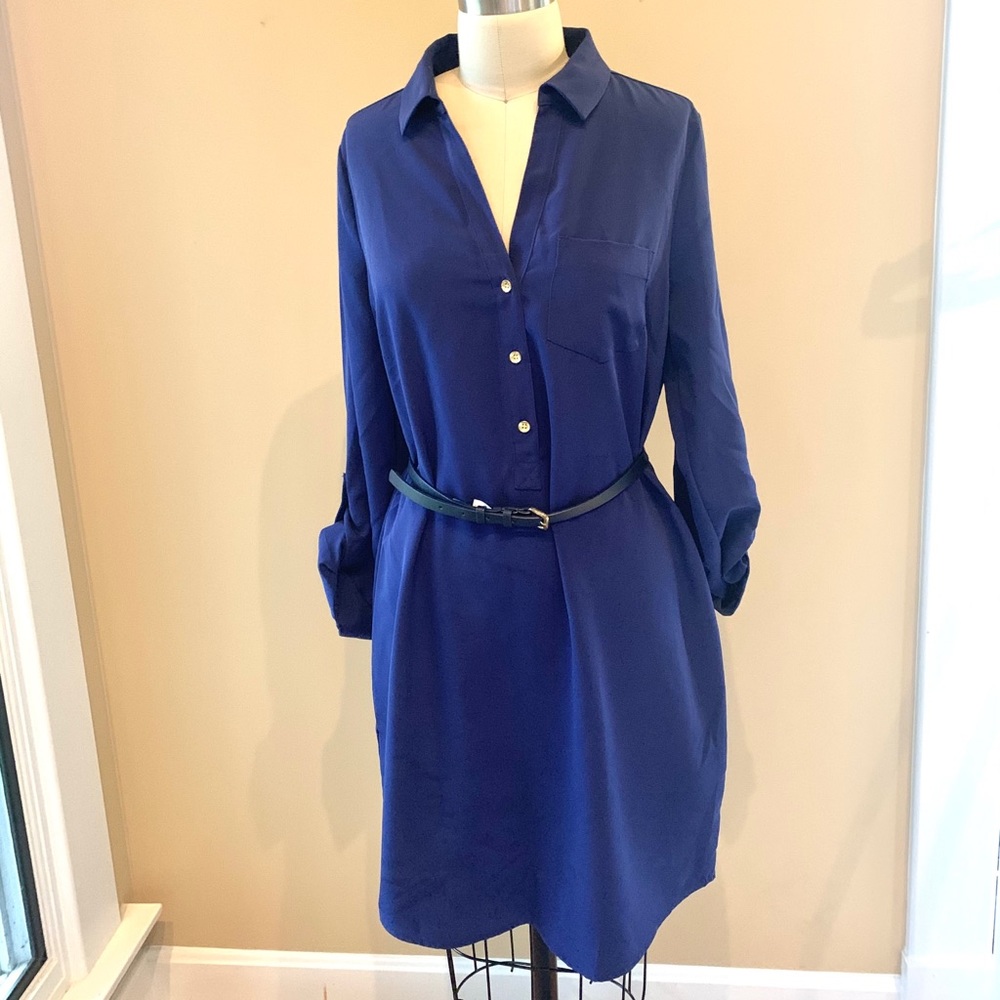 Blue Shirt Dress with Belt